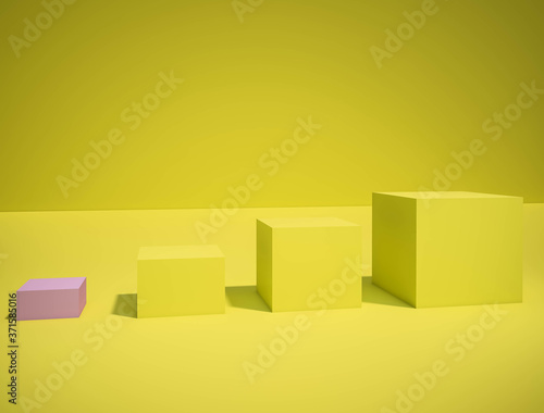 out standing pink cubes different site yellow cubes on abstract background 