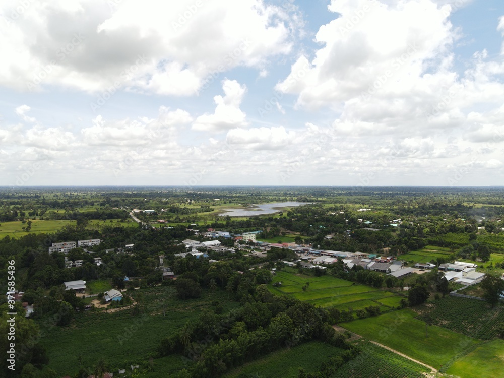 Aerial view of the village photographed with a drone at Phusing Sisaket Thailand. Aerial view of the village photographed with a drone at Phusing Sisaket Thailand.