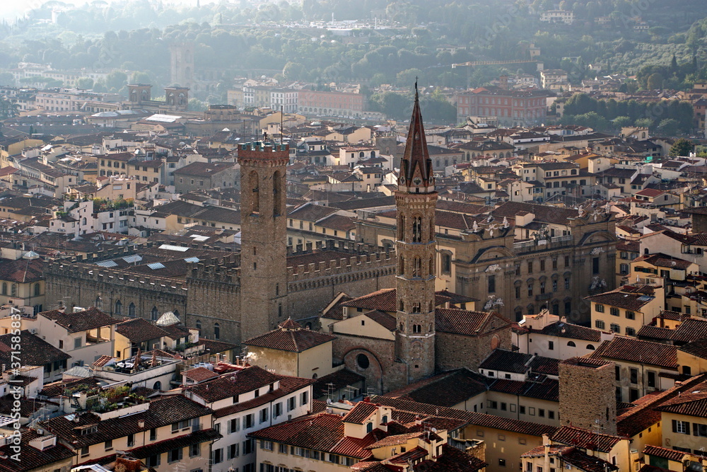 Amazing view of Florence city from Campanile di Giotto bell tower in Florence Italy