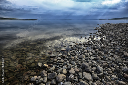 lakeside landscape summer view, nature of the north, coast ecology © kichigin19