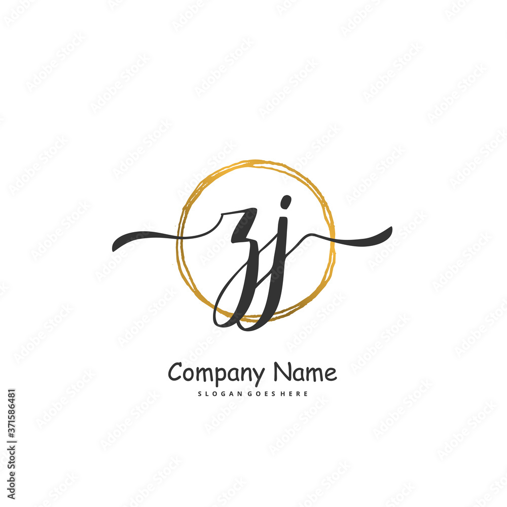 Z J ZJ Initial handwriting and signature logo design with circle. Beautiful design handwritten logo for fashion, team, wedding, luxury logo.