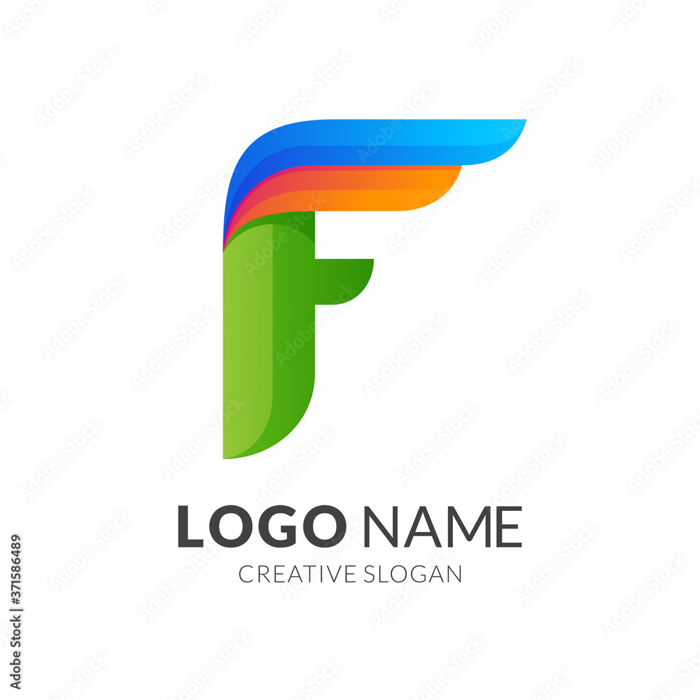 letter f and wing logo design, modern 3d logo style in gradient vibrant colors letter f and wing logo design, modern 3d logo style in gradient vibrant colors
