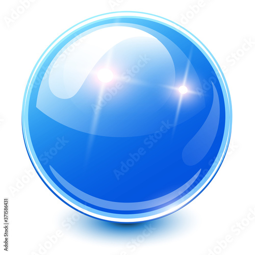 Blue sphere 3D, glossy and shiny vector ball icon. 