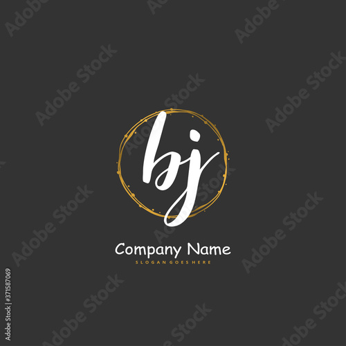 b j bj Initial handwriting and signature logo design with circle. Beautiful design handwritten logo for fashion, team, wedding, luxury logo.