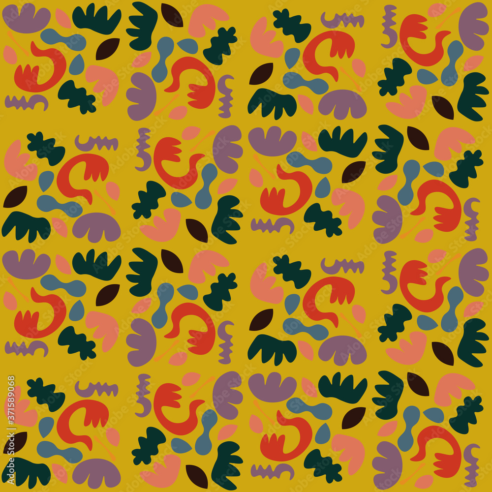 Abstract seamless pattern with fantasy uneven geometric shapes. Geo background. Vector illustration. Abstract seamless pattern with fantasy uneven geometric shapes. Geo background. Vector illustration.