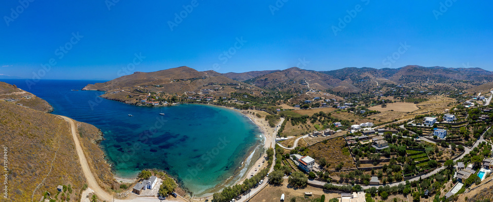 Kea Tzia island, Cyclades, Greece. Panorama of Otzias bay one sunny day