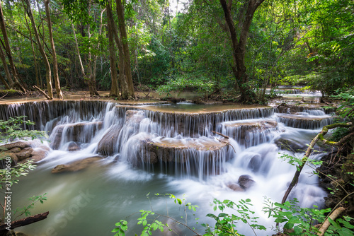 Huay Mae Khamin waterfall in tropical fprest, Thailand 