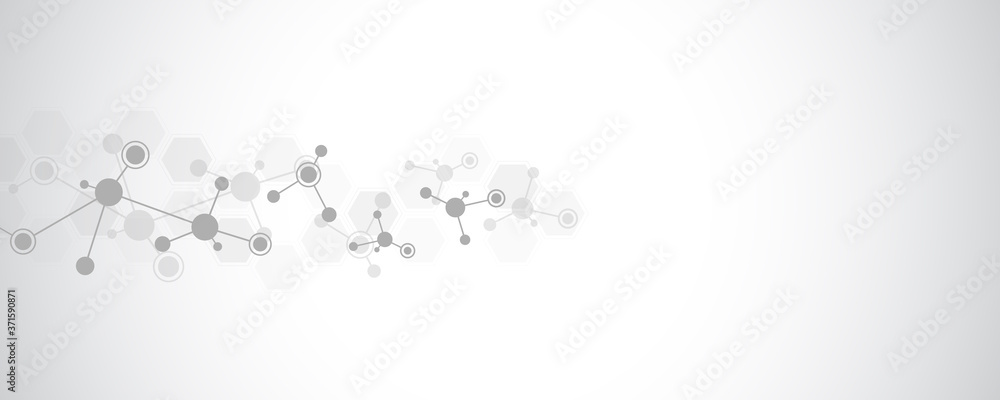 Abstract background of molecular structures. Molecules or DNA strand, genetic engineering, neural network, innovation technology, scientific research. Technological, science and medicine concept.