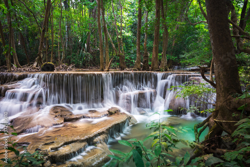 Huay Mae Khamin waterfall in tropical fprest  Thailand 