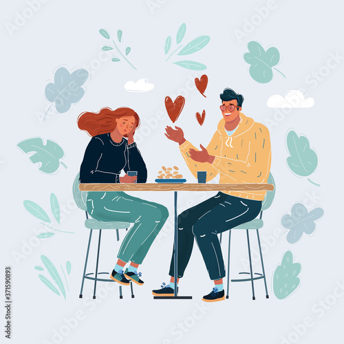 Cartoon illustration of Unrequited love. Non-reciprocal feelings, bad date