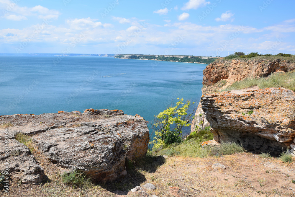 Scenery Cliff and Sea View in Cape Kaliakra Top Landmark in Bulgaria Touristic Travel Destination