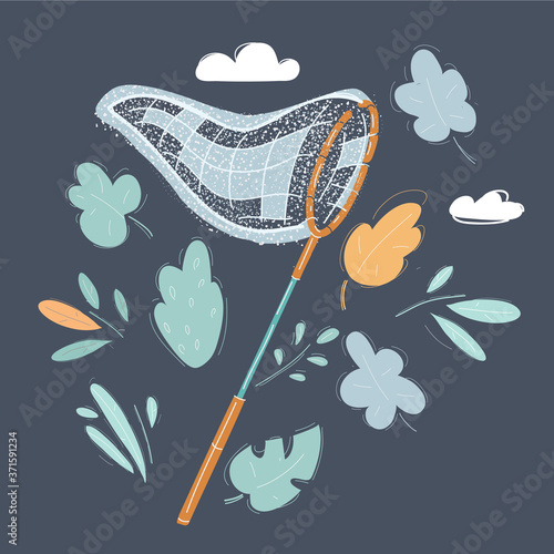 Vector illustration of butterfly net on dark background.