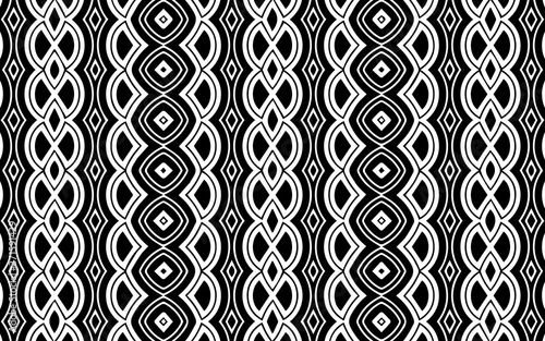 Black and white abstract geometric background in pattern border style with geometric shapes. Vector graphics for design and decoration for wallpapers, textiles, coloring books, brand books.
