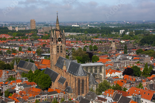 View to Old Church in the historic centre of Delft, Netherlands