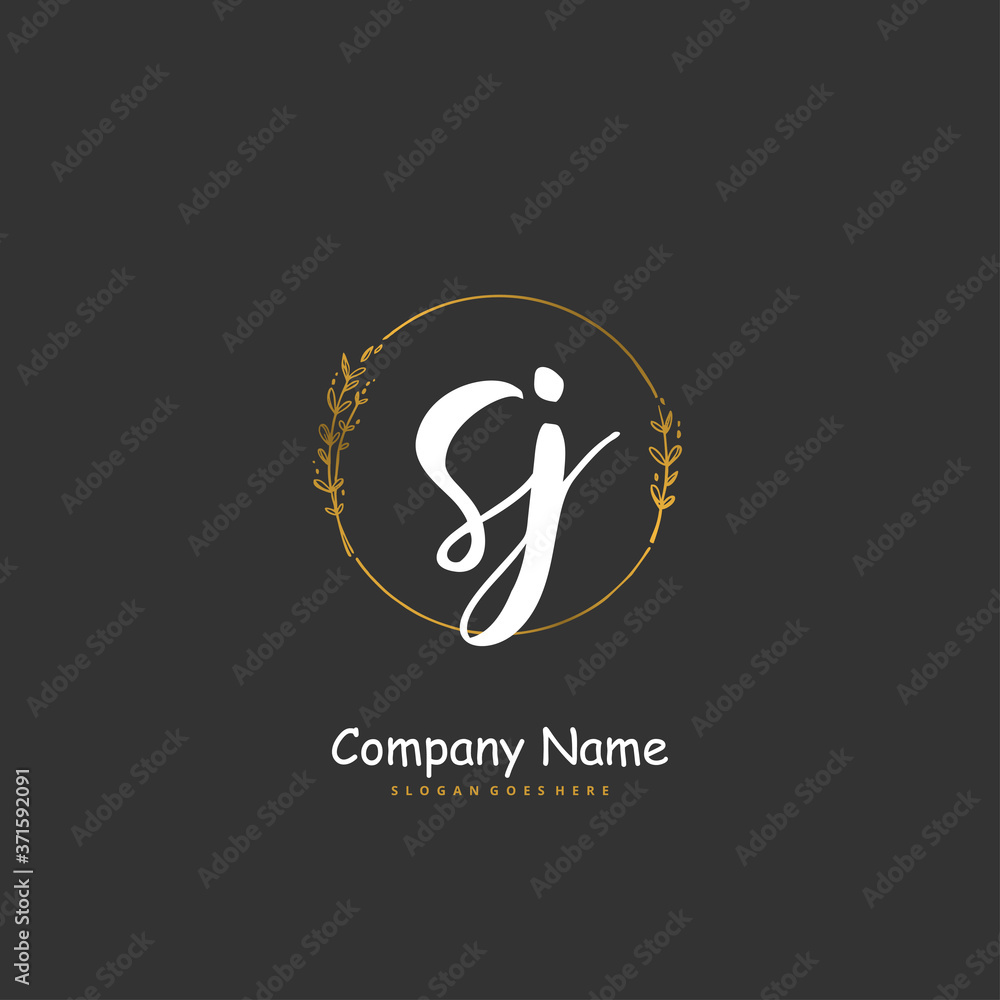 Fototapeta premium S J SJ Initial handwriting and signature logo design with circle. Beautiful design handwritten logo for fashion, team, wedding, luxury logo.