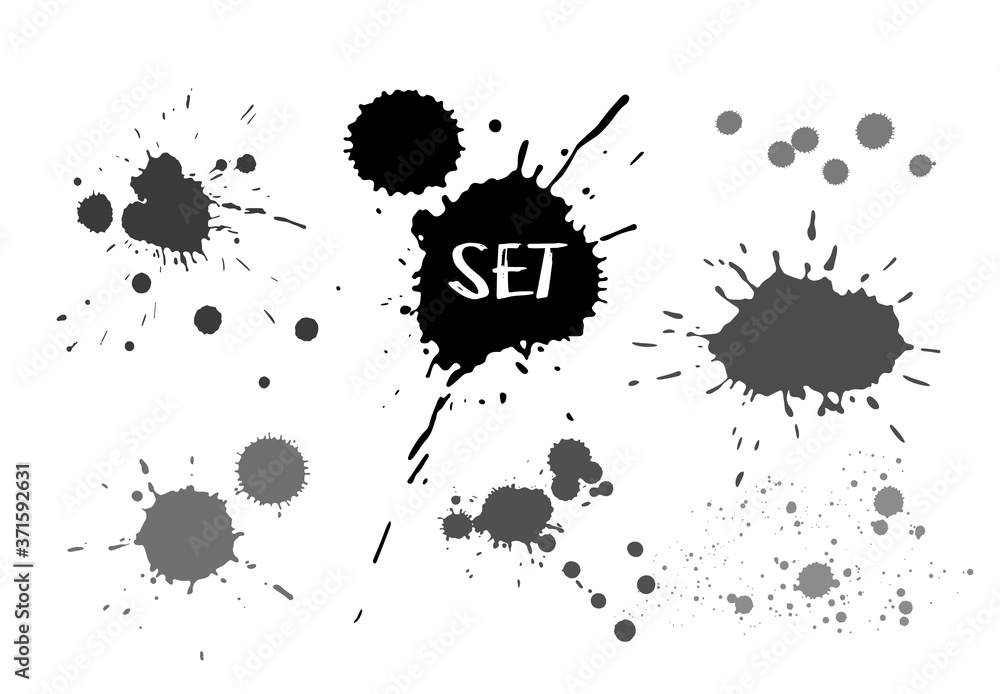 Fototapeta premium Ink spots set. Grunge splatter. Paint splashes. Manually corrected contour.