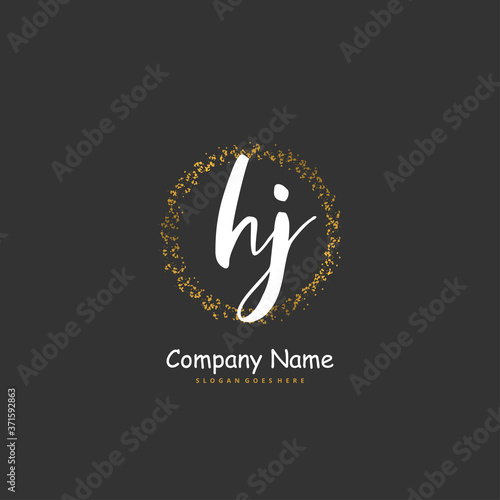 H J HJ Initial handwriting and signature logo design with circle. Beautiful design handwritten logo for fashion, team, wedding, luxury logo.