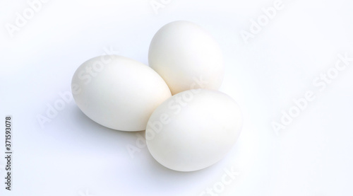 Duck eggs on a white background.