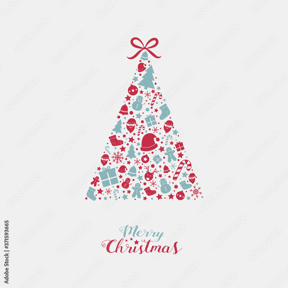 Christmas tree with festive elements and wishes. Xmas greeting card. Vector Christmas tree with festive elements and wishes. Xmas greeting card. Vector