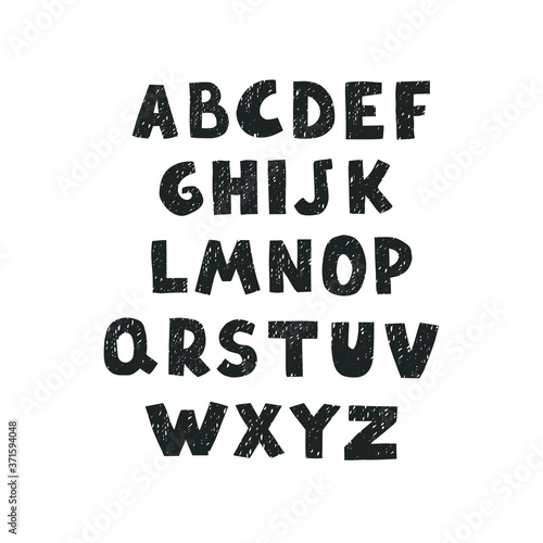 Vector cute alphabet for kids. Can be used as elemets for your design for greeting cards, nursery, poster, card, birthday party, packaging paper design, baby t-shirts prints
