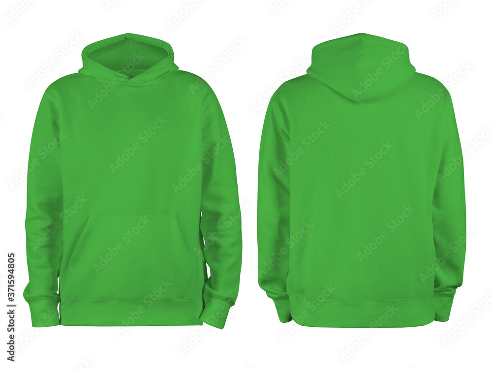 Men's green blank hoodie template,from two sides, natural shape on ...
