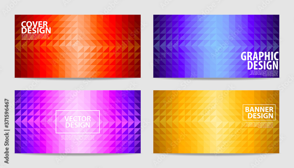 Colorful gradient banner covers design set. Abstract geometric triangle shapes background. Vector illustration.