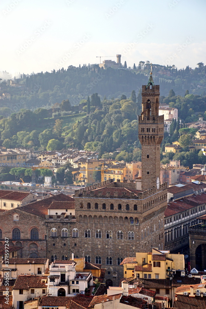 Amazing view of Florence city from Campanile di Giotto bell tower in Florence Italy