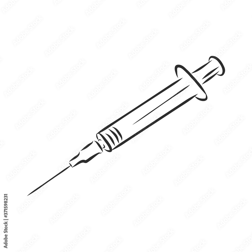 Syringe hand drawn outline doodle icon. Medical injection syringe Stock