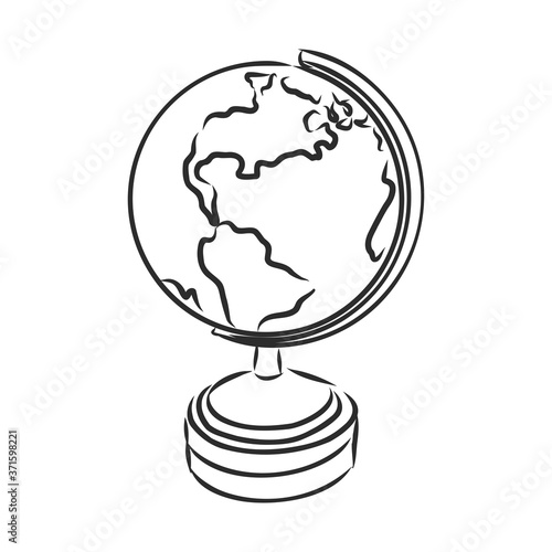 Black sketch drawing of globe. Hand drawn vector illustration