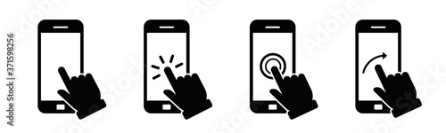 Set hand touch smartphone icon isolated on white background. Hand touch screen for app and web design. Cursor finger vector illustration EPS 10.