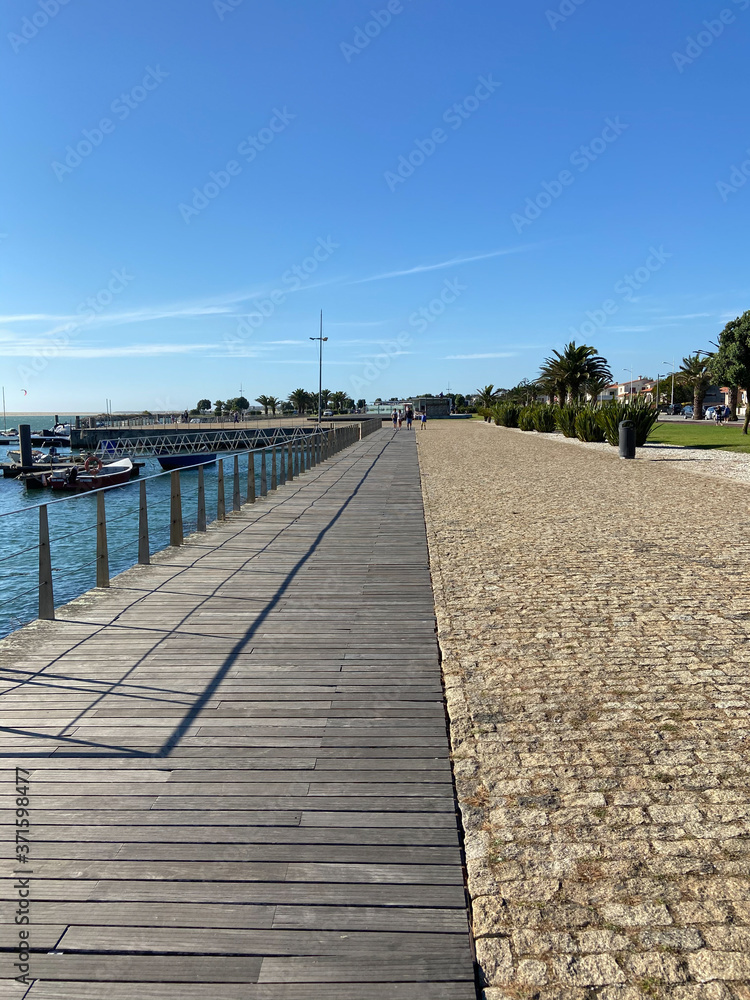 Esposende / Portugal - August 10, 2020: The Marina of Esposende, located on the river, it is situated at the estuary of the river Cávado. The Maritime Museum in the background.