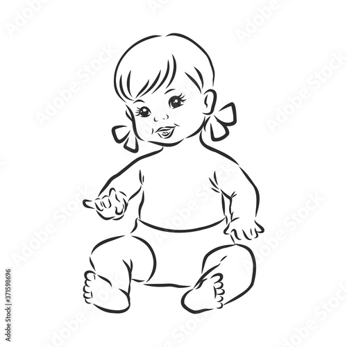 baby doll, vector sketch illustration . little girl toy