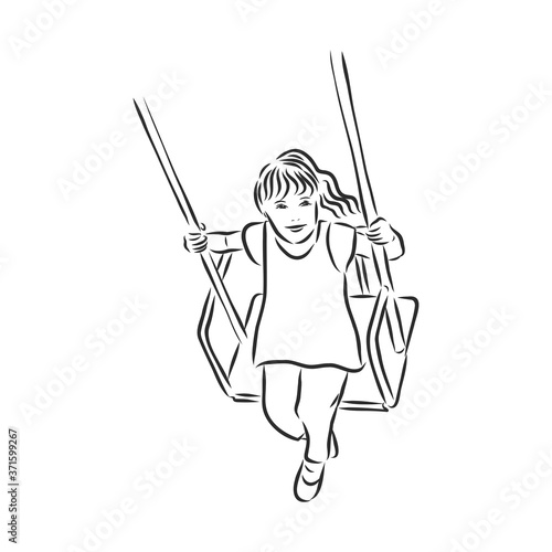 kid on a swing vector sketch illustration. swing sign