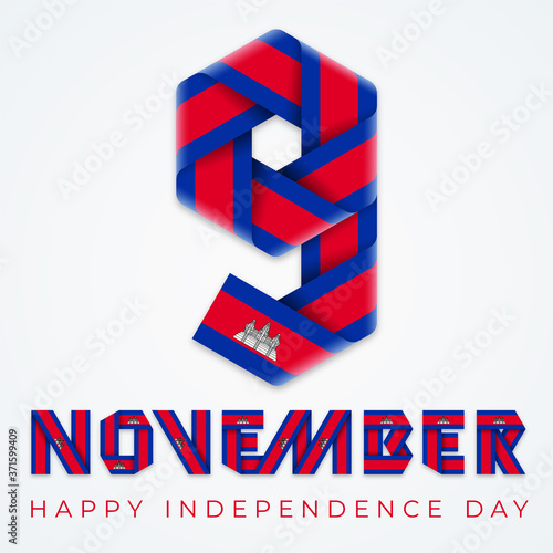 November 9, Cambodia National Day congratulatory design with cambodian flag elements. Vector illustration.