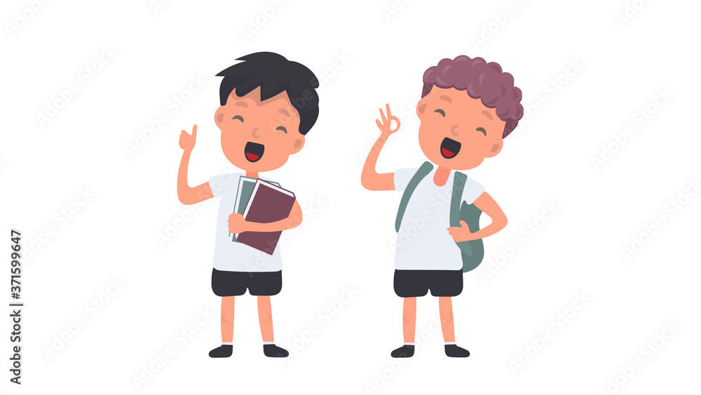 Set of happy schoolchildren. The teenagers are happy. Suitable for school or vacation design. Isolated. Vector. Set of happy schoolchildren. The teenagers are happy. Suitable for school or vacation design. Isolated. Vector.