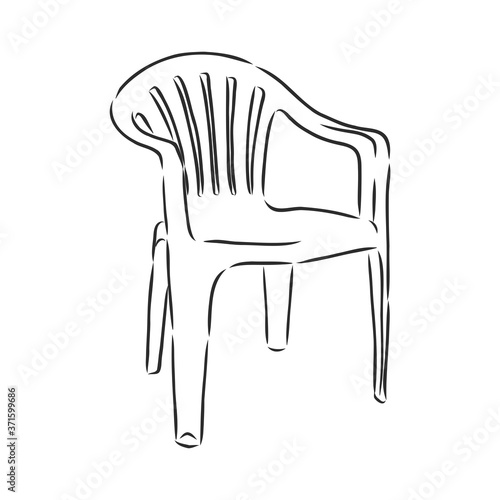 Plastic garden chair, realistic vector sketch illustration
