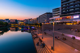 Saarbrücken at night with bridge and river