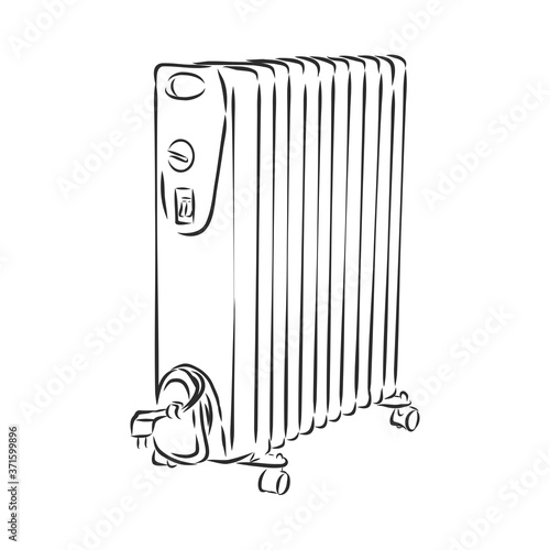 Oil electric radiator heater, vector sketch illustration.