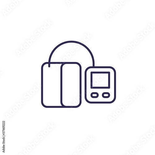 blood pressure monitor line icon on white