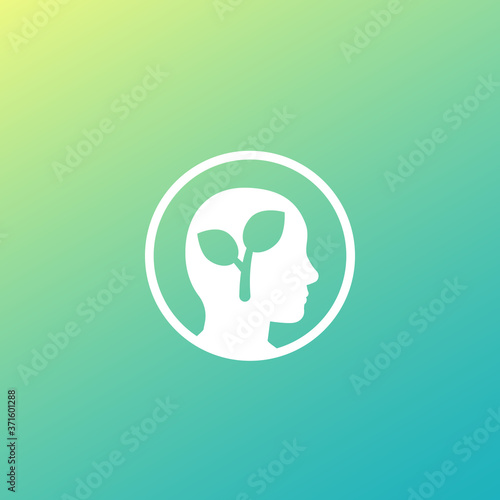 personal growth and development icon with head and plant