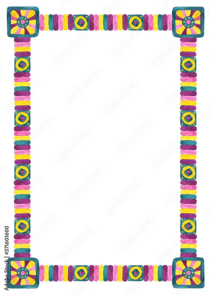African ethnic tribal frame in watercolor with space for text or photo. For invitations, announcements and photo frame African ethnic tribal frame in watercolor with space for text or photo. For invitations, announcements and photo frame