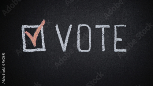 Vote word and check mark on chalkboard