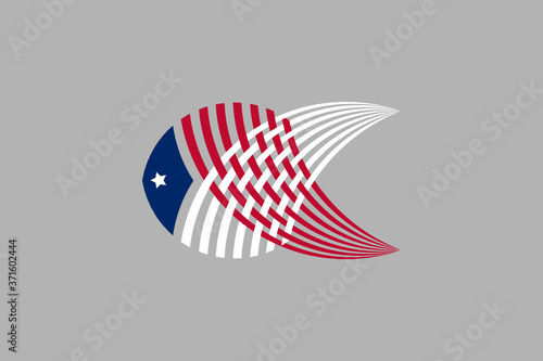 Vector Logo with fish illustration with american flag pattern.