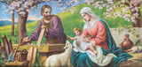 SEBECHLEBY, SLOVAKIA - AUGUST 13, 2020: Typical catholic image image of Holy Family from the beginn of 20. cent. printed in Italy originally by Sonino painter.