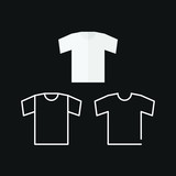 Vector White Blank Tshirt Icon Symbol on black background. Vector collection of tshirt clothes concept signs or design elements in thin line style.