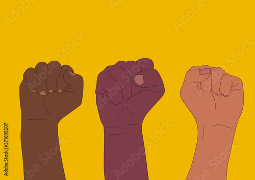 Vector Illustration. Black lives matter blm Black group protest hands together. Campaign against racial discrimination of dark skin color. 