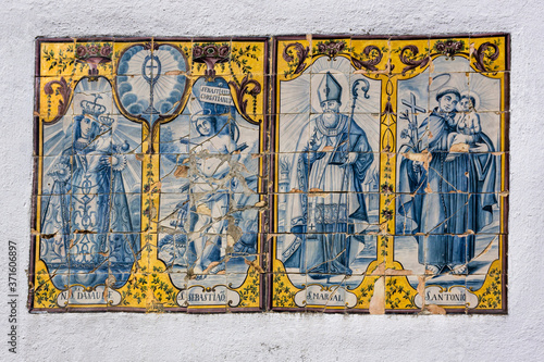 Four Tall Religious Icon Tile (Azulejos) Murals On Wall, Caminha, Portugal