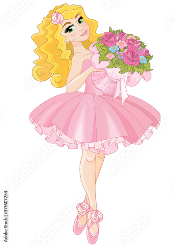 Little Cute  Ballerina holding flowers