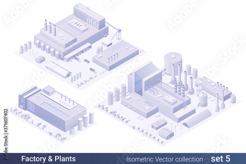 Isometric Flat 3D Architecture Building vector collection: Factory, Plant