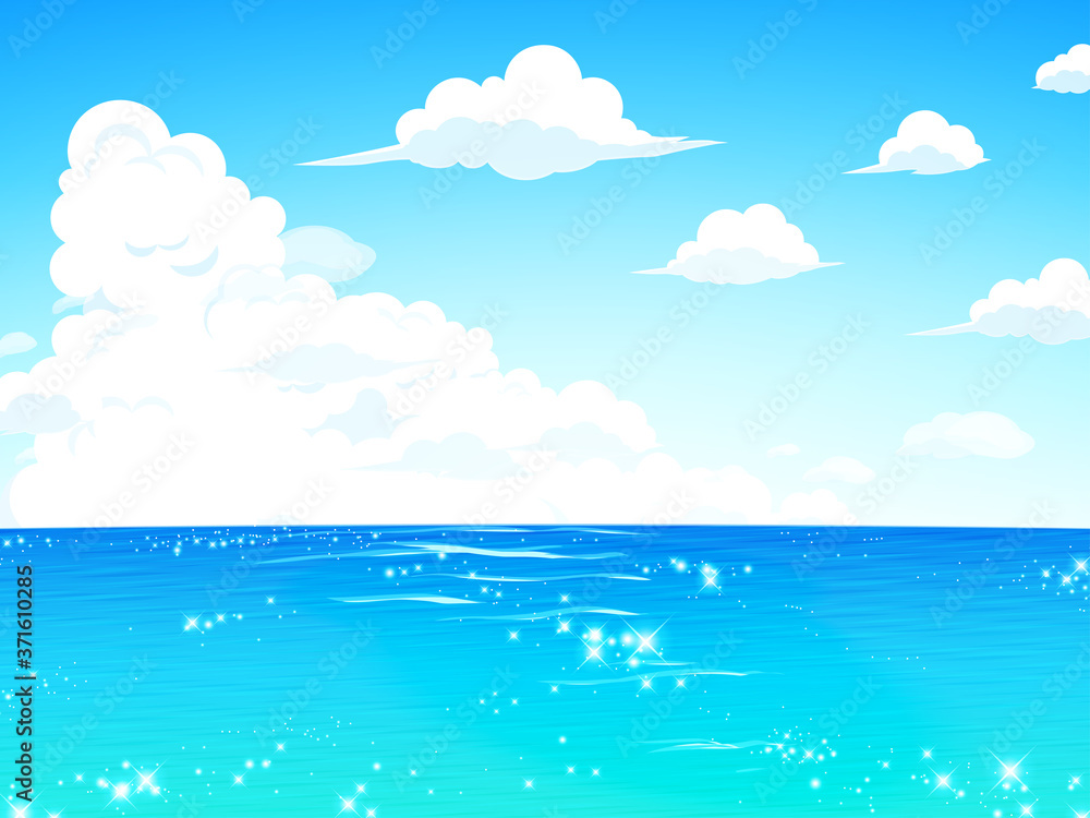  	キラキラした海と空の風景_背景イラスト